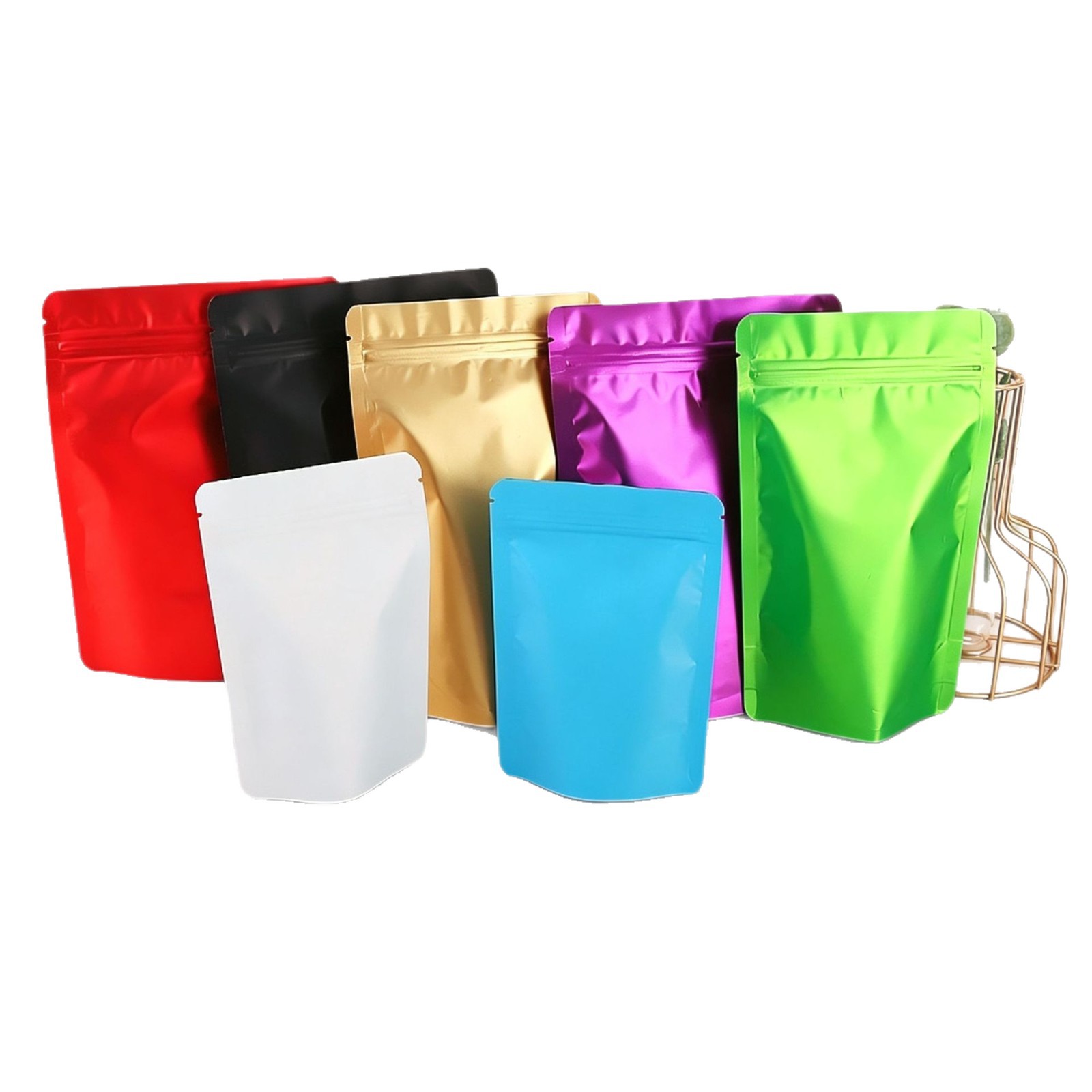 Colorful Aluminum-Coated Packaging Bags, Food Aluminum Foil Stand-Up Bags, Frosted Self-Sealing Bags, Snack and Nut Sealing Bags, Cross-Border Wholesale