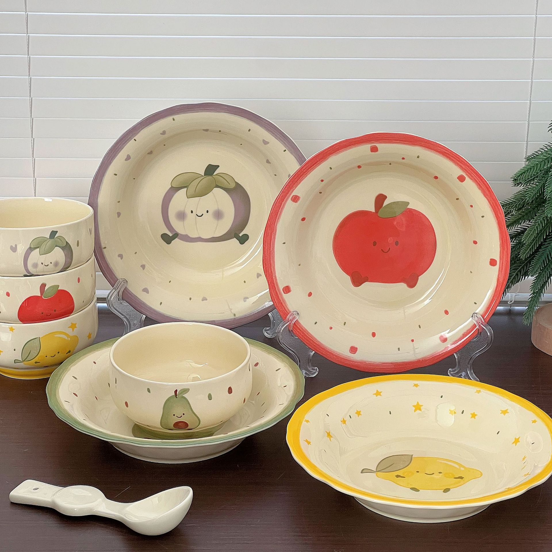 卡通水果碗盘子家用创意大容量陶瓷盘米饭碗意面盘水果盘陶瓷餐具