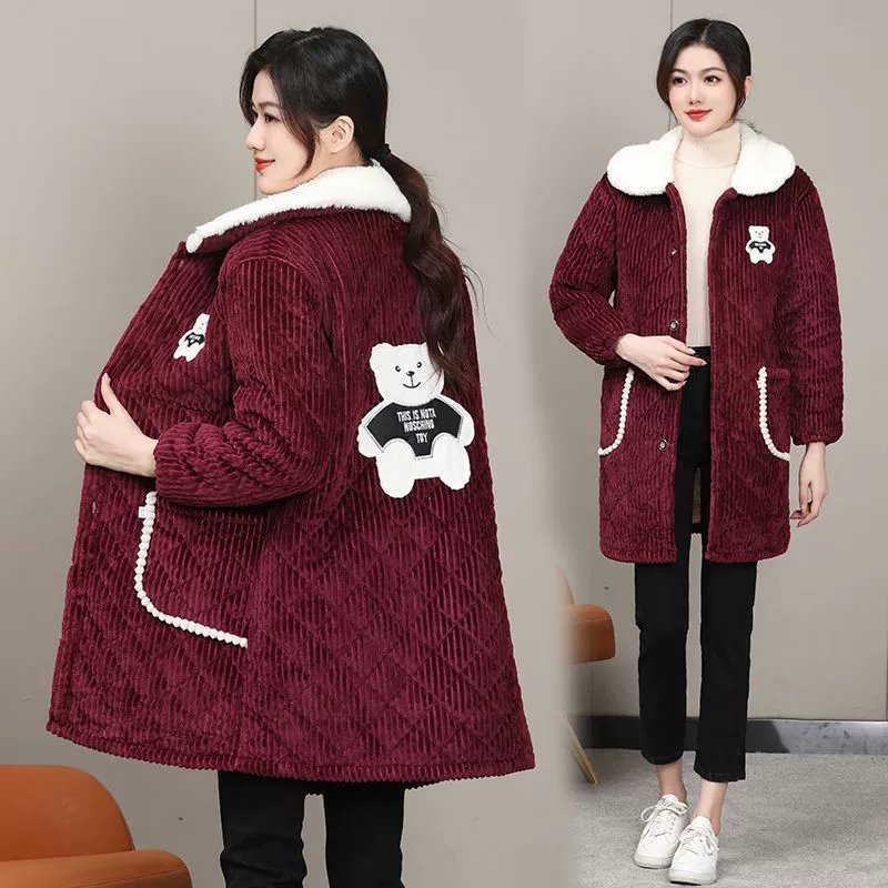 Новый бархатный утепленный халат для женщин, чтобы носить в качестве верхней одежды, чтобы теплотехническую зиму, кухонный фартук средней длины, защитная одежда, куртка, комбинезон.