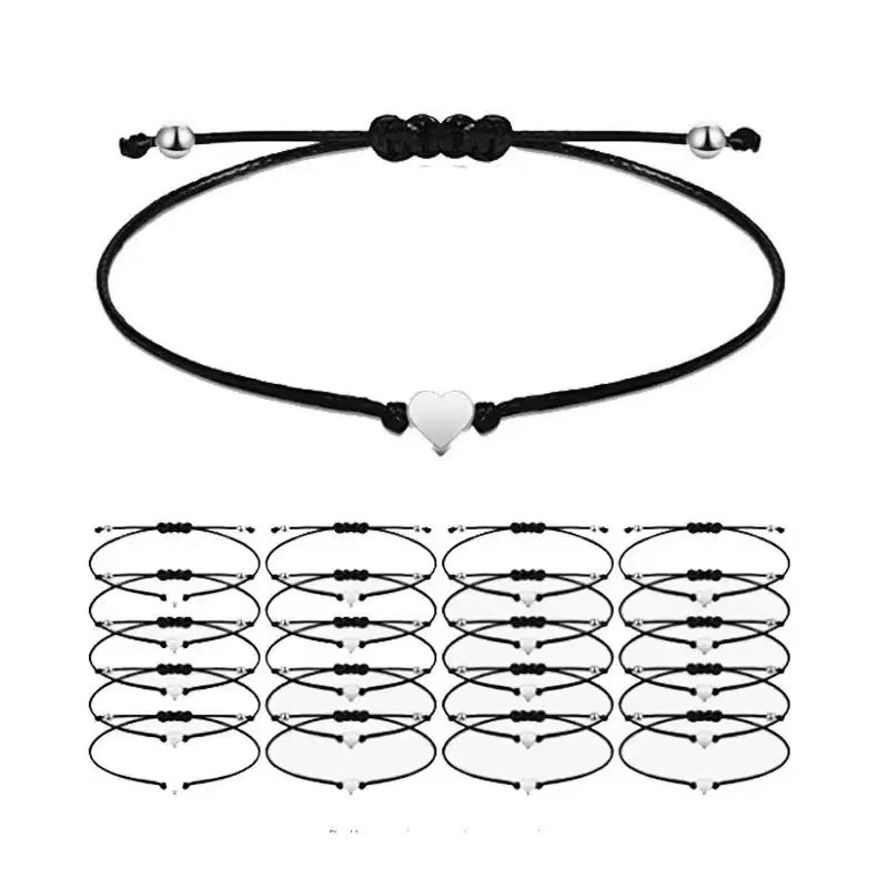 Amazon Specializes in European and American Style Alloy Silver Heart-Shaped Handmade Woven Bracelets for Mother and Daughter, Available in 14 Colors