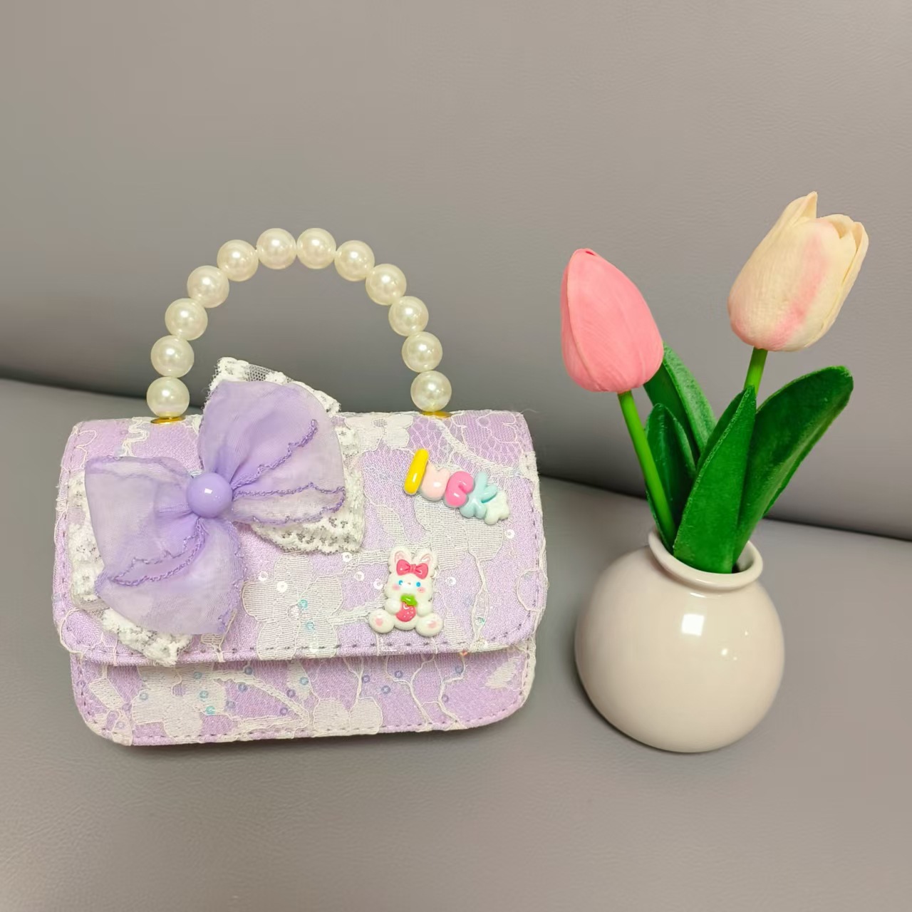 Bolsa de princesa portátil de perlas, arco de encaje, bolso de hombro, bolso de Año Nuevo, cambio de cambio