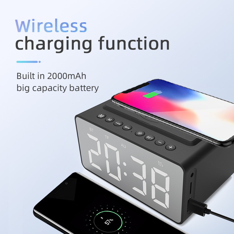 Bluetoothスピーカー 新型 ワイヤレス充電機能付き時計 LED目覚まし時計スピーカー 海外で人気の新型 ワイヤレス充電Bluetoothスピーカー|undefined