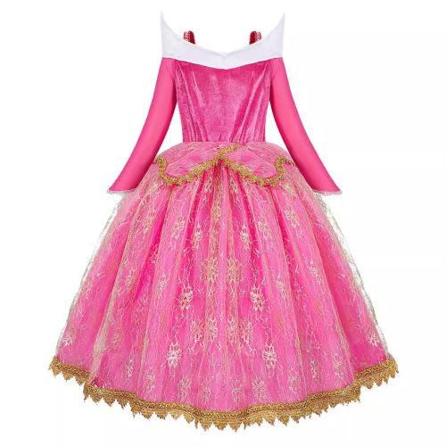 Princess Sleeping Beauty Aria Princess Dress, Long-Sleeve Girl Christmas Formal Dress, Pink Red Dress for 3-8 Years Old
