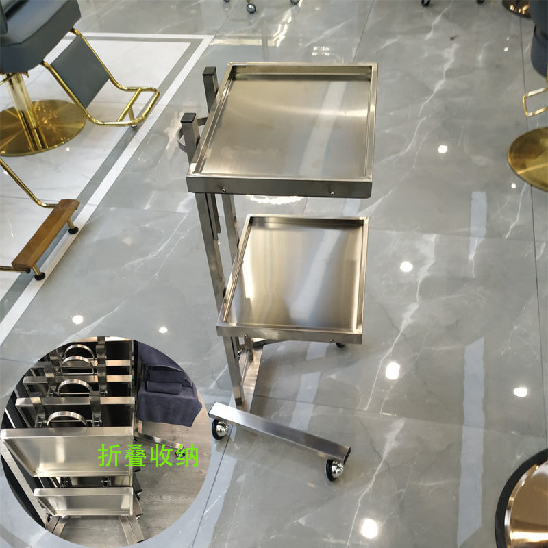 发廊专用不锈钢理发烫染车工具车美容美发工具推车剪发折叠手推车