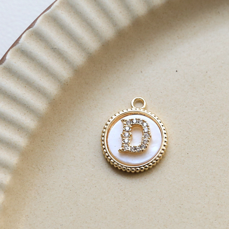 3g Weight Shell, Zircon Inlay Material Charms, Jewelry Accessories Classification 1 Piece Quantity Copper Material Round, Letter Pattern Plating, Inlay Design Simple Style Style 1 Piece Copper Shell Zircon Round Letter 10
