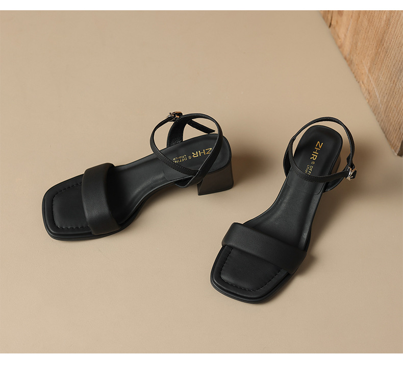 Sandal nữ quai ngang gót vuông một quai ZHR kiểu mới — Y 718m trắng chi tiết 21