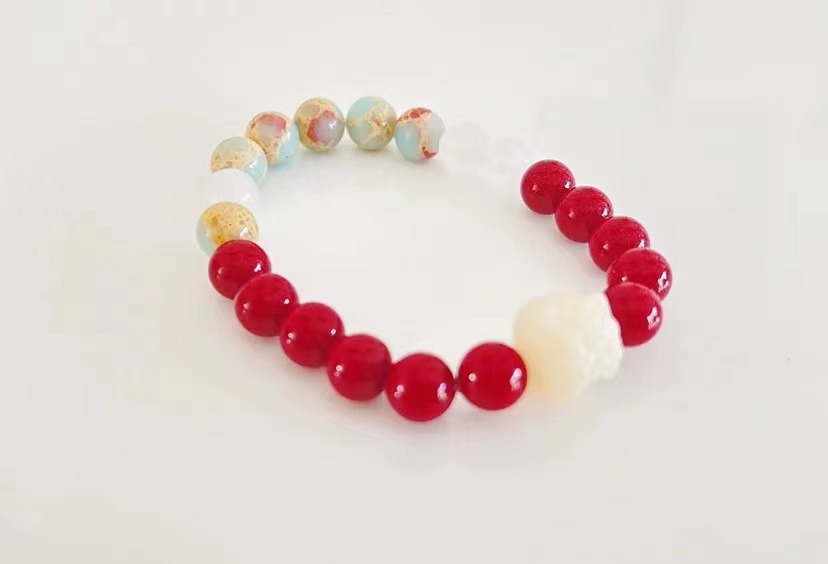 Natural white jade Bodhi Root Lion Dance cinnabar bracelet for women, a niche high-end accessory. Kunlun white jade Shoushan stone bracelet, 128 undefined