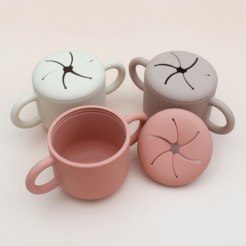 Niños de silicona merienda taza bebé vajilla bebé merienda taza portátil binaural mango niños merienda taza de almacenamiento