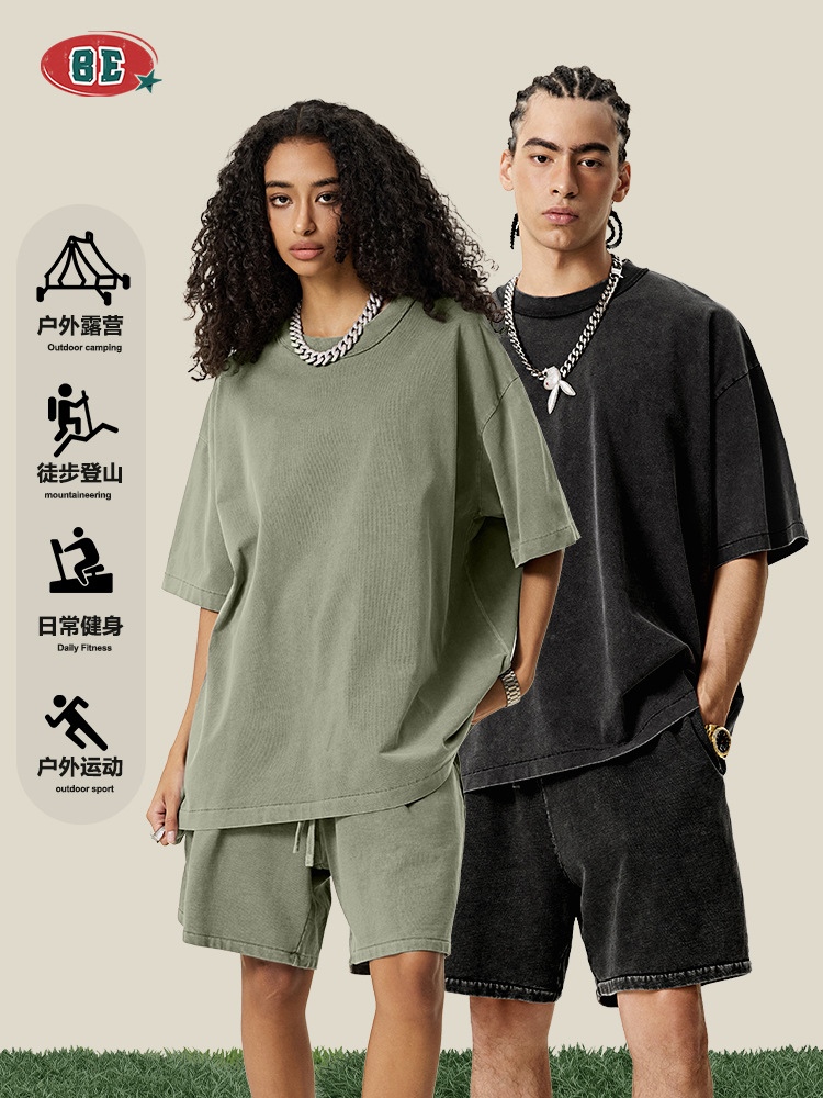 BE ropa de hombre | 2025 verano americano marca de moda europea y americana casual top de media manga para hombre camiseta de manga corta lavada contra el coche para hombre de moda