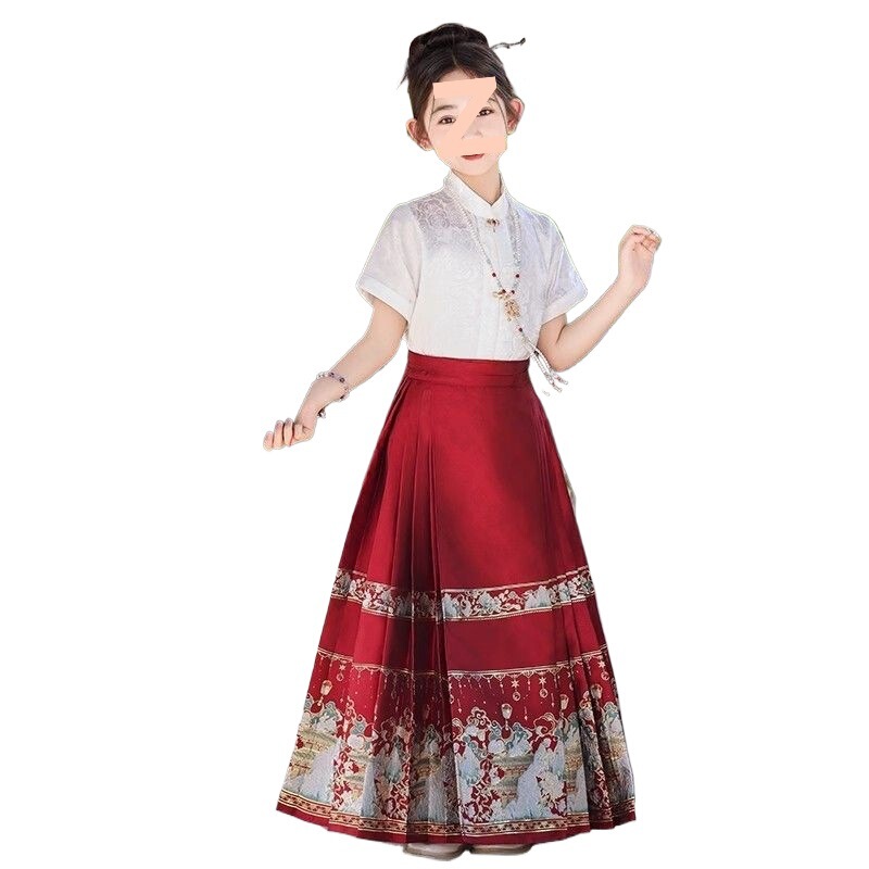 馬面スカート親子着用母娘スーツ 2025 新しいハイエンド漢服女の子国民風子供古代スタイル唐スーツ夏|undefined