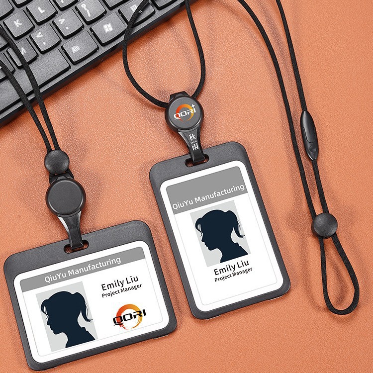 塑料双面透明可伸缩卡套挂绳安全扣证件卡员工牌卡套易拉扣工作证