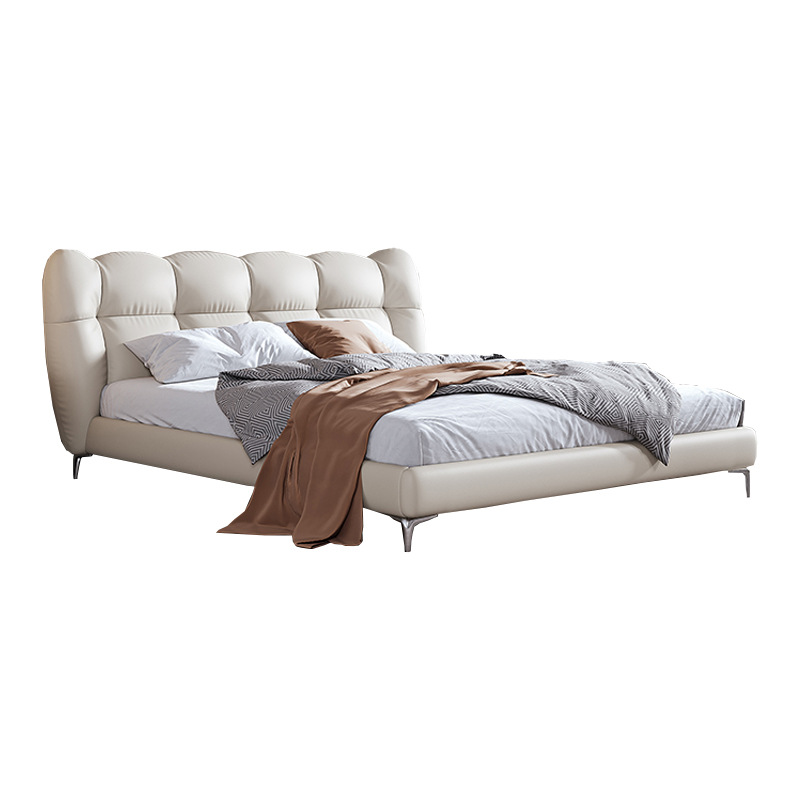 Italiano minimalista cama de cuero genuino moderna cama doble dormitorio principal 1,8 m primera capa de piel de vaca cama suave bolsa de boda cama diseñador