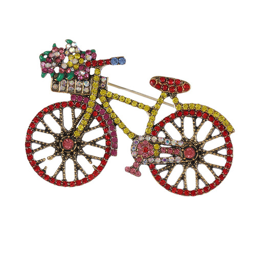 European and American cross-border retro rhinestone-encrusted bicycle brooches, personalized fashionable men's and women's suit brooches, brooch manufacturers wholesale
