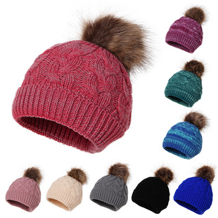 Cross-border Europe and the United States single ball children's wool hat winter new warm solid color baby knitted hat