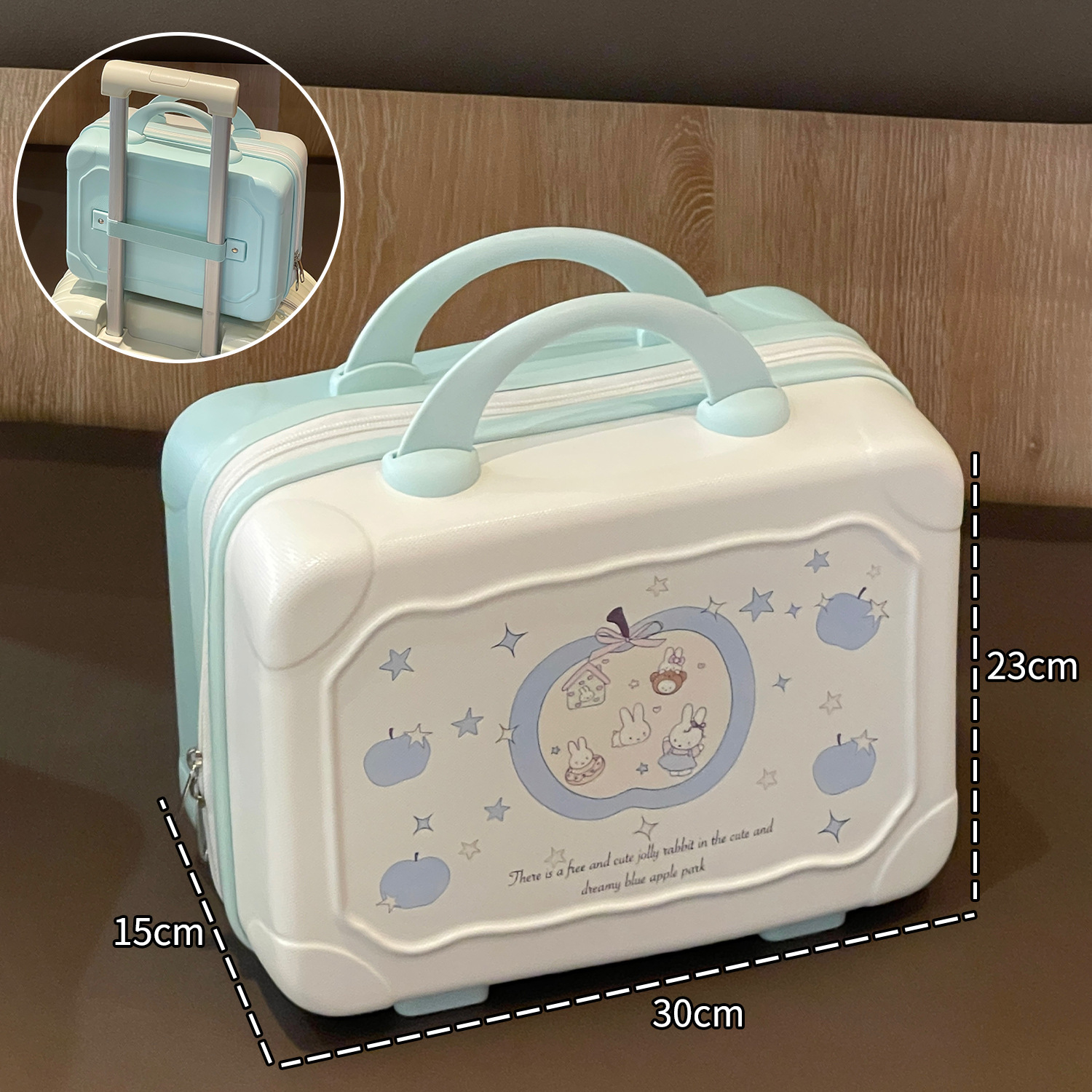 Maleta de mujer adorable conejo de manzana mini caja de maquillaje 14 pulgadas pequeña y ligera nueva bolsa de almacenamiento para salir maleta