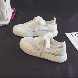 H1332 Ballet Style Thick-Soled White Shoes for Women Summer Thin 2025 New Breathable Sneakers Niche Canvas Shoes