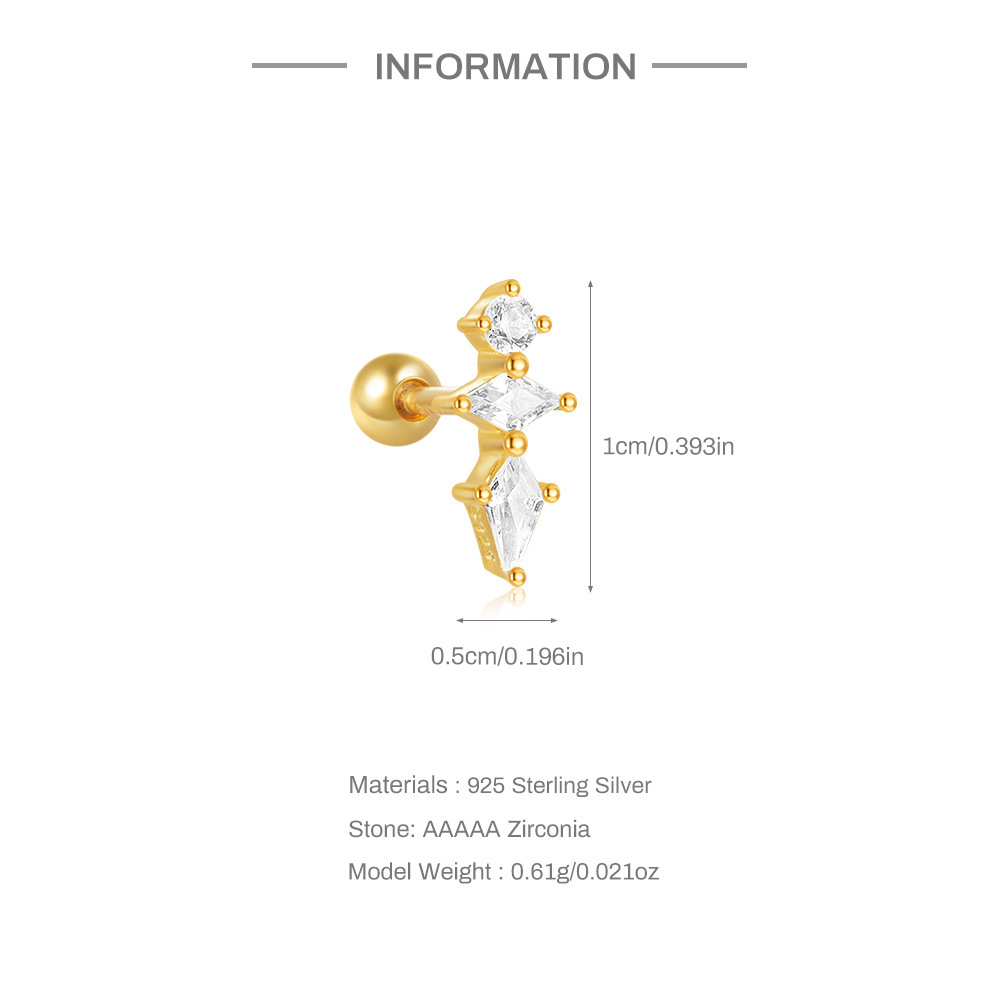3g Weight Ear Studs Classification Ear Cartilage Rings & Studs Piercing Type 1 Piece Quantity Housewarming, Holiday, Birthday Occasion 925 Sterling Silver Material Geometric Pattern Unisex Gender Plating Design Casual, Simple Style Style 1 Piece Ear Cartilage Rings & Studs Casual Simple Style Geometric 925 Sterling Silver Plating Ear Cartilage Rings & Studs 9