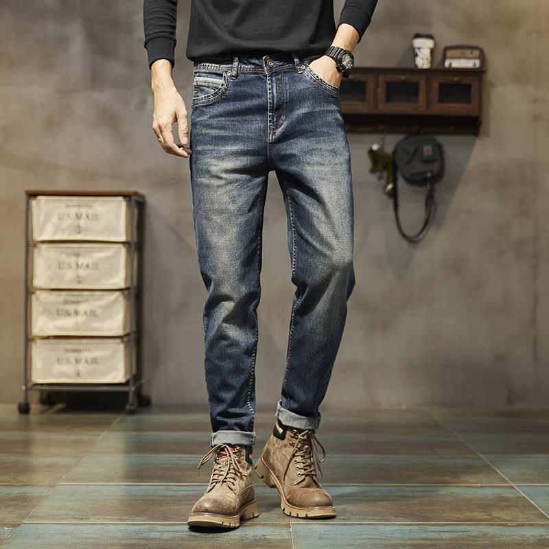 Retro Stretch Jeans Men's Spring and Autumn New Fashionable Brand High Goods Big Bull Fashionable Loose Straight Casual Trousers