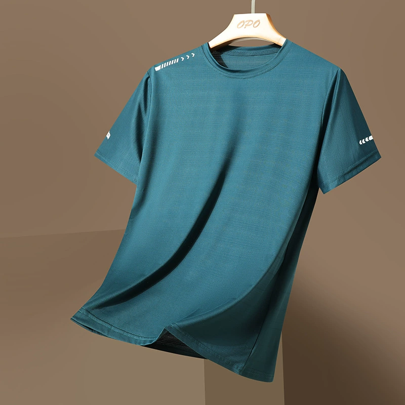 Мужская летняя тонкая свободная спортивная быстросохнущая футболка из ледяного шелка с короткими рукавами, высококачественная футболка