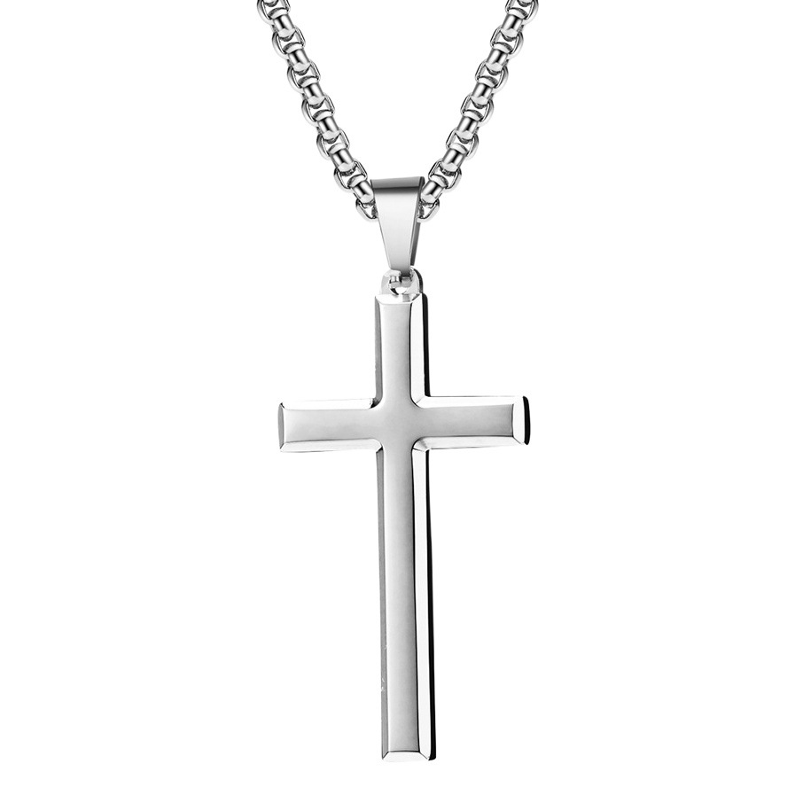 Cross-Border Amazon Simple Beveled Edge Stainless Steel Cross Pendant Unisex Style Men and Women Niche Personalized Wear Necklace
