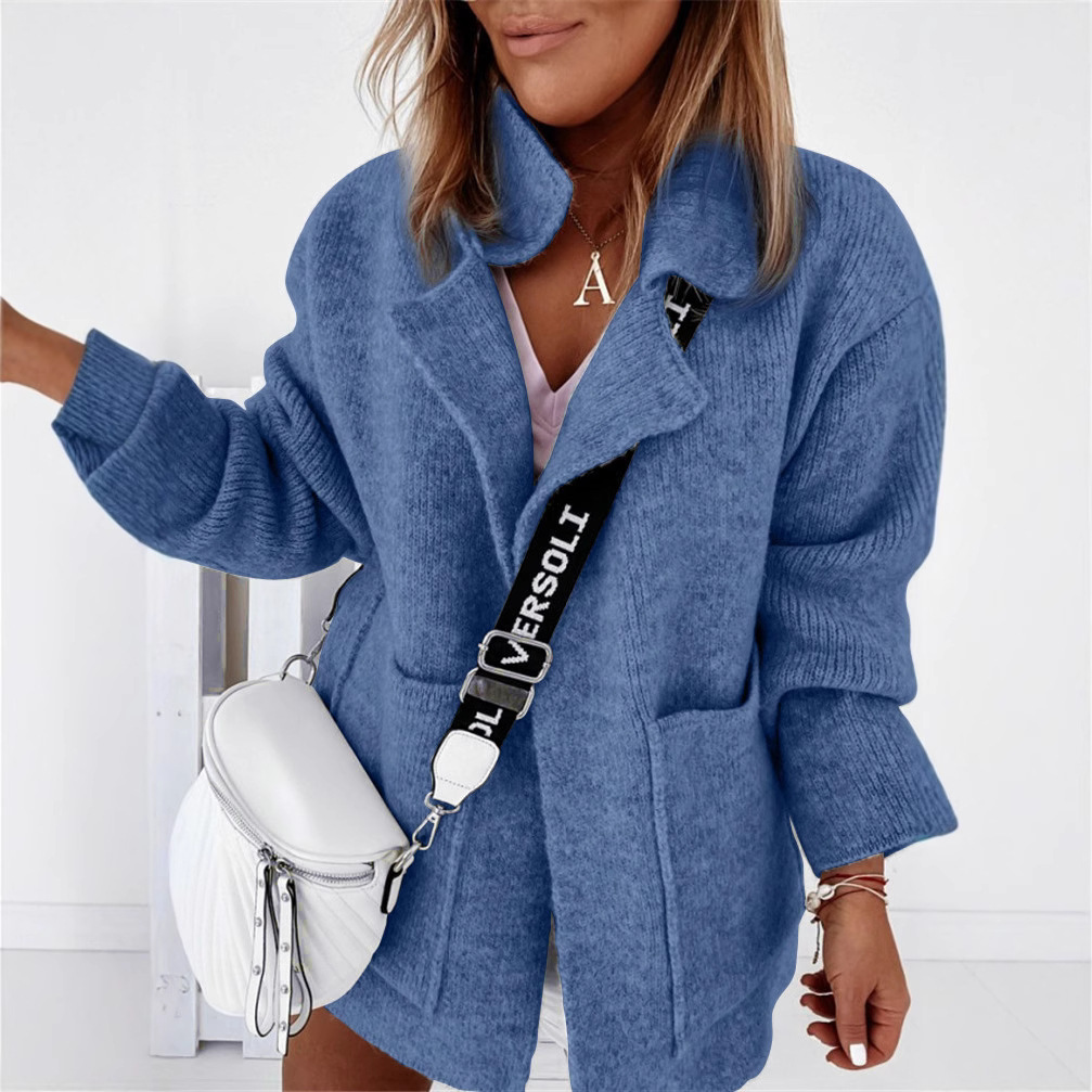 Suéter Cárdigan de Punto Holgado con Cuello de Traje y Bolsillos Grandes, Estilo Urbano Europeo y Americano, Novedad 2025, Chaqueta para Mujer, Venta Transfronteriza en Amazon