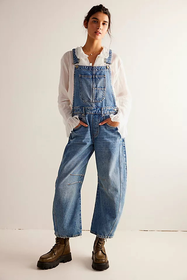 Damen Denim Latzhose Im Retro Stil Weiter Gerader Schnitt_voghion.com