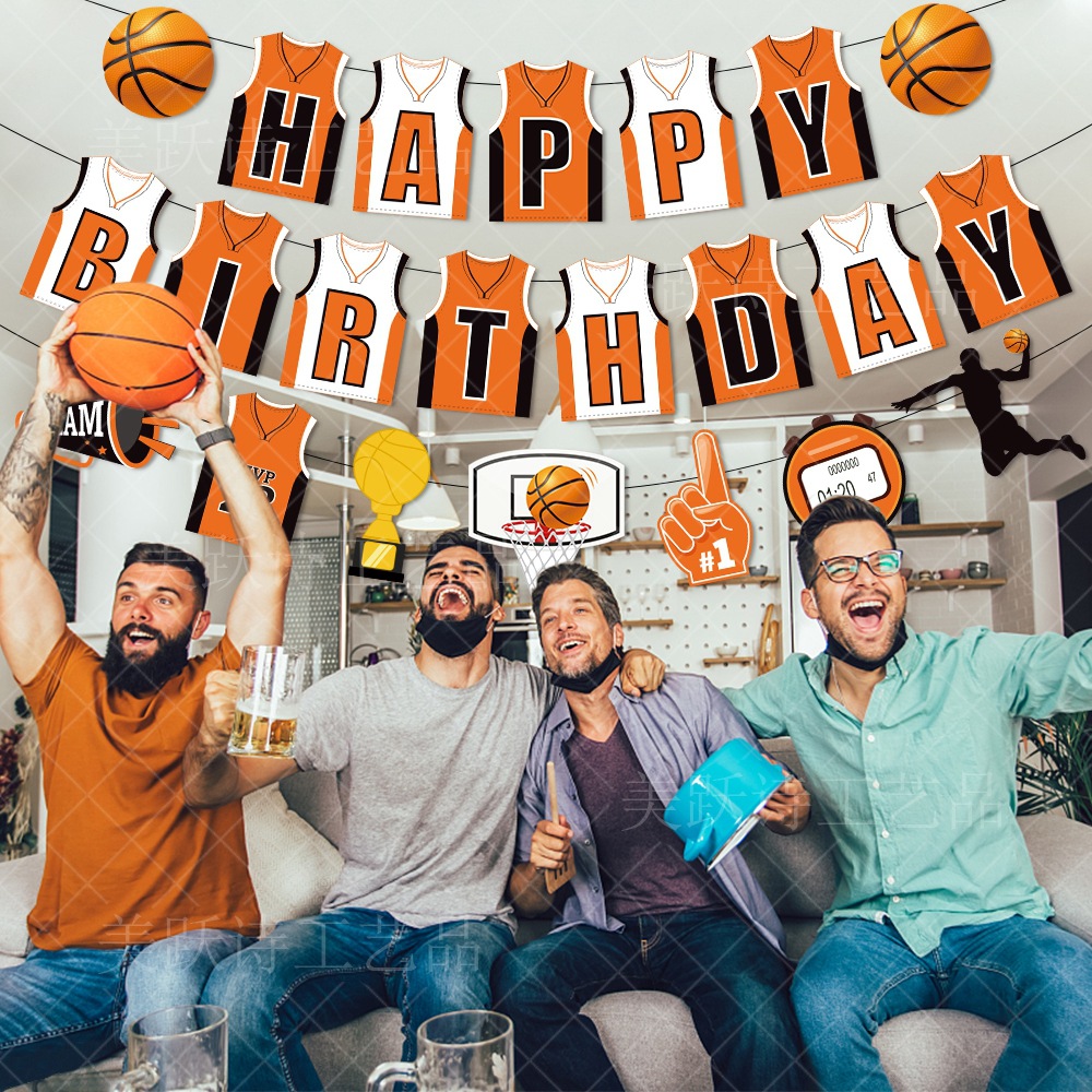 Transfronterizo nuevo tema de baloncesto de la NBA chico fiesta de cumpleaños decoración traje de cumpleaños bandera pastel tarjeta de inserción