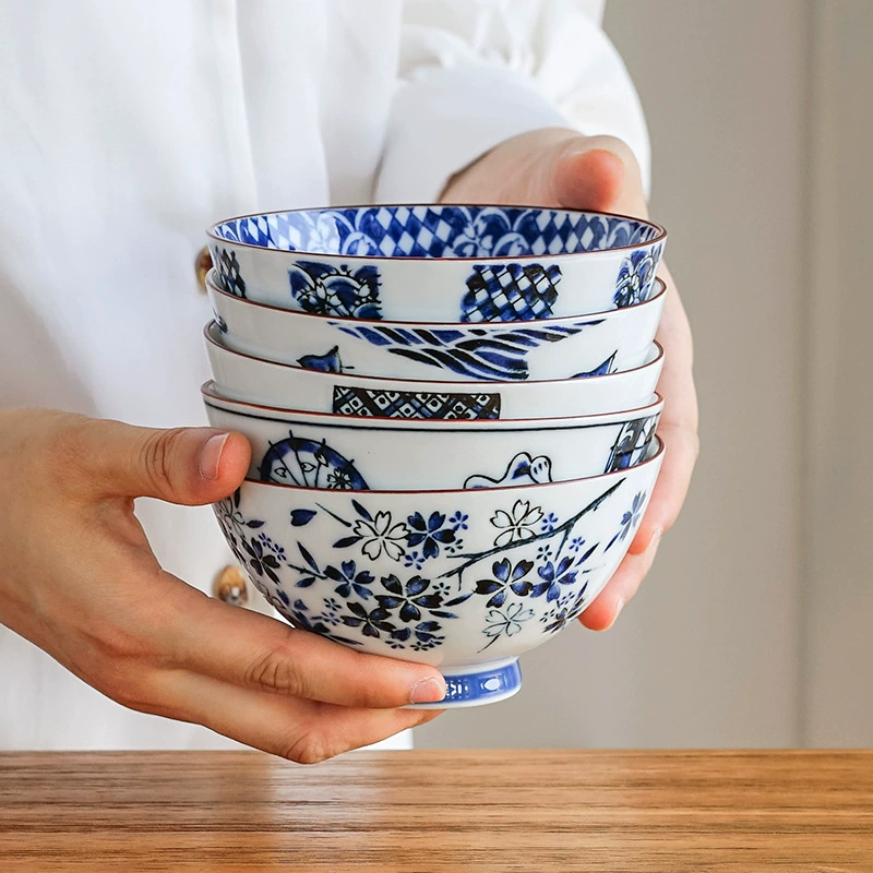 Керамическая миска для риса, японский импорт, 11.5 см × 6 см, расписная посуда для еды