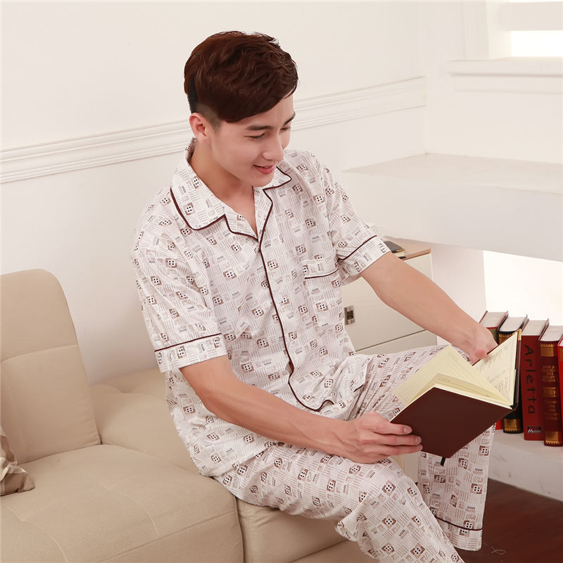 Pijamas de hombre Pijamas de manga corta de verano de algodón delgado para hombres jóvenes y de mediana edad sueltos de primavera y verano traje de desgaste para el hogar