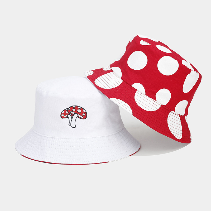 Unisex Cute Sweet Simple Style Polka Dots Mushroom Embroidery Printing Wide Eaves Bucket Hat display picture 2