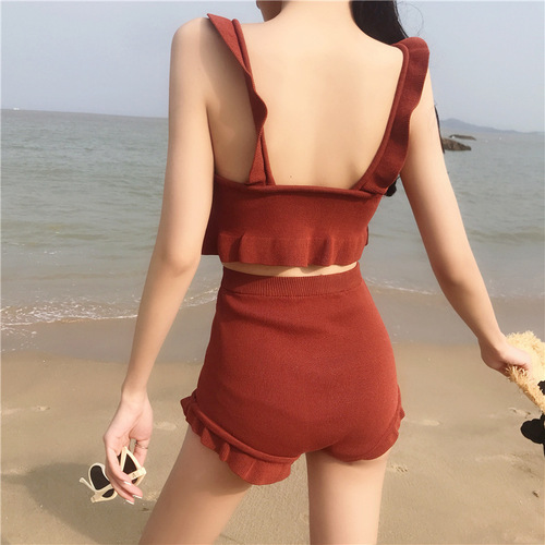 Women's swimsuit split boxer angle conservative slimming Korean ins style small breasts gathered sexy bikini hot spring swimsuit