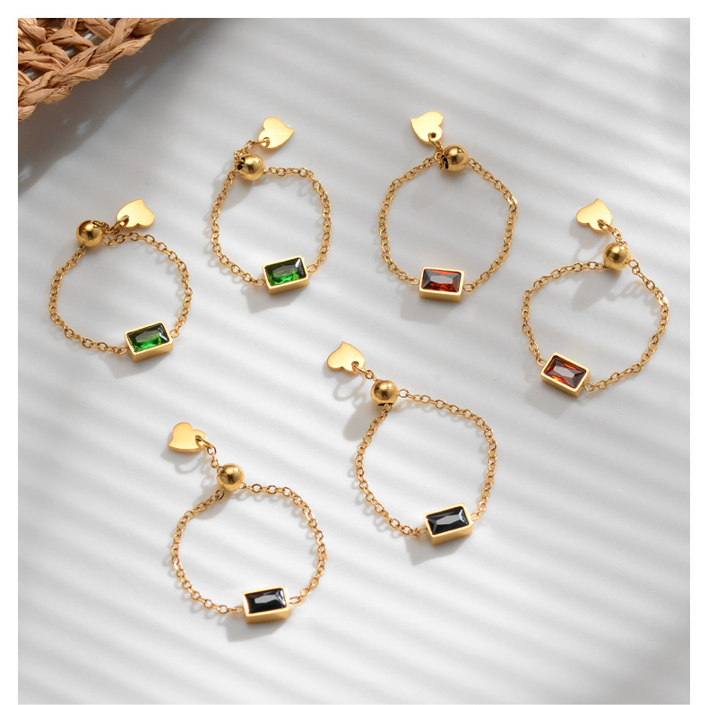 5g Weight Wholesale Jewelry Fashion Geometric 304 Stainless Steel Zircon 18K Gold Plated Stainless Steel Rings