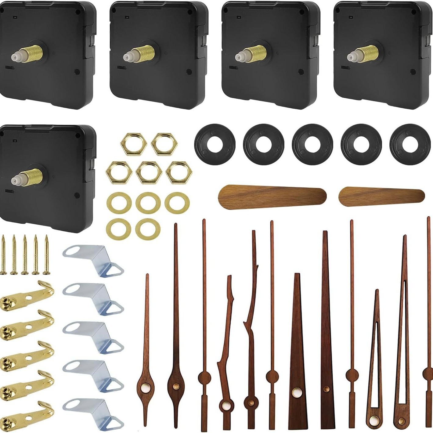 Transfronterizo en stock DIY accesorios de reloj 4 barridos 4 sets de madera de nogal negro puntero traza mudo cuarzo Reloj de pared movimiento