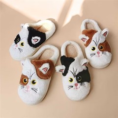秋冬新作 立体黒白猫柄綿スリッパ タオル刺繍綿靴 可愛い猫柄 男女兼用 あったかスリッパ