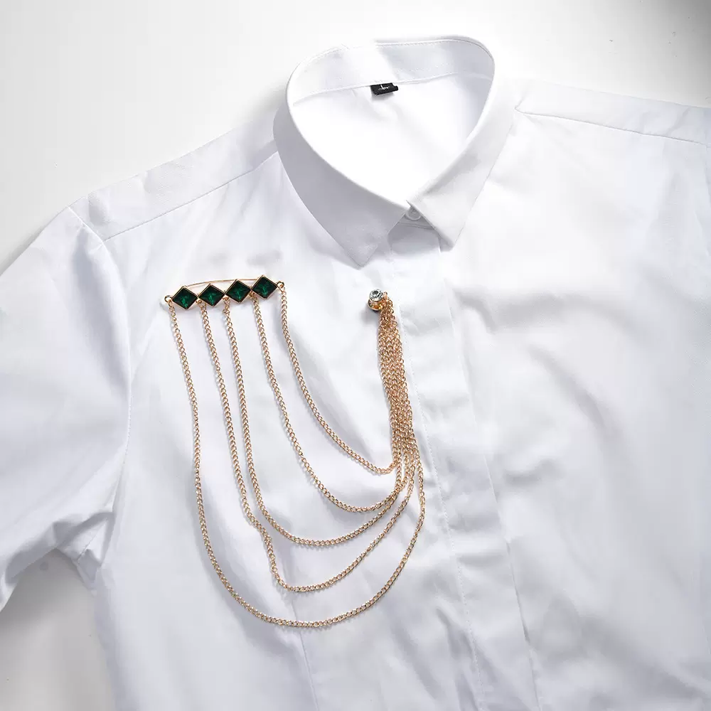 跨境欧美菱形镶钻胸针西装外套百搭链条胸饰气质时尚服装衣饰配件