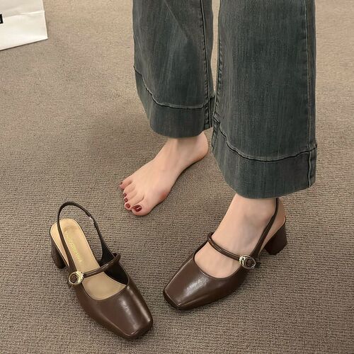 2025 Summer Fairy-Style Chunky Heel Sandals for Women: Versatile Mary Jane Pumps with Open Toes and Adjustable Straps