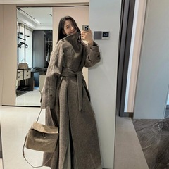 韩版时尚气质感长款毛呢外套秋冬新款宽松加厚保暖呢子大衣女