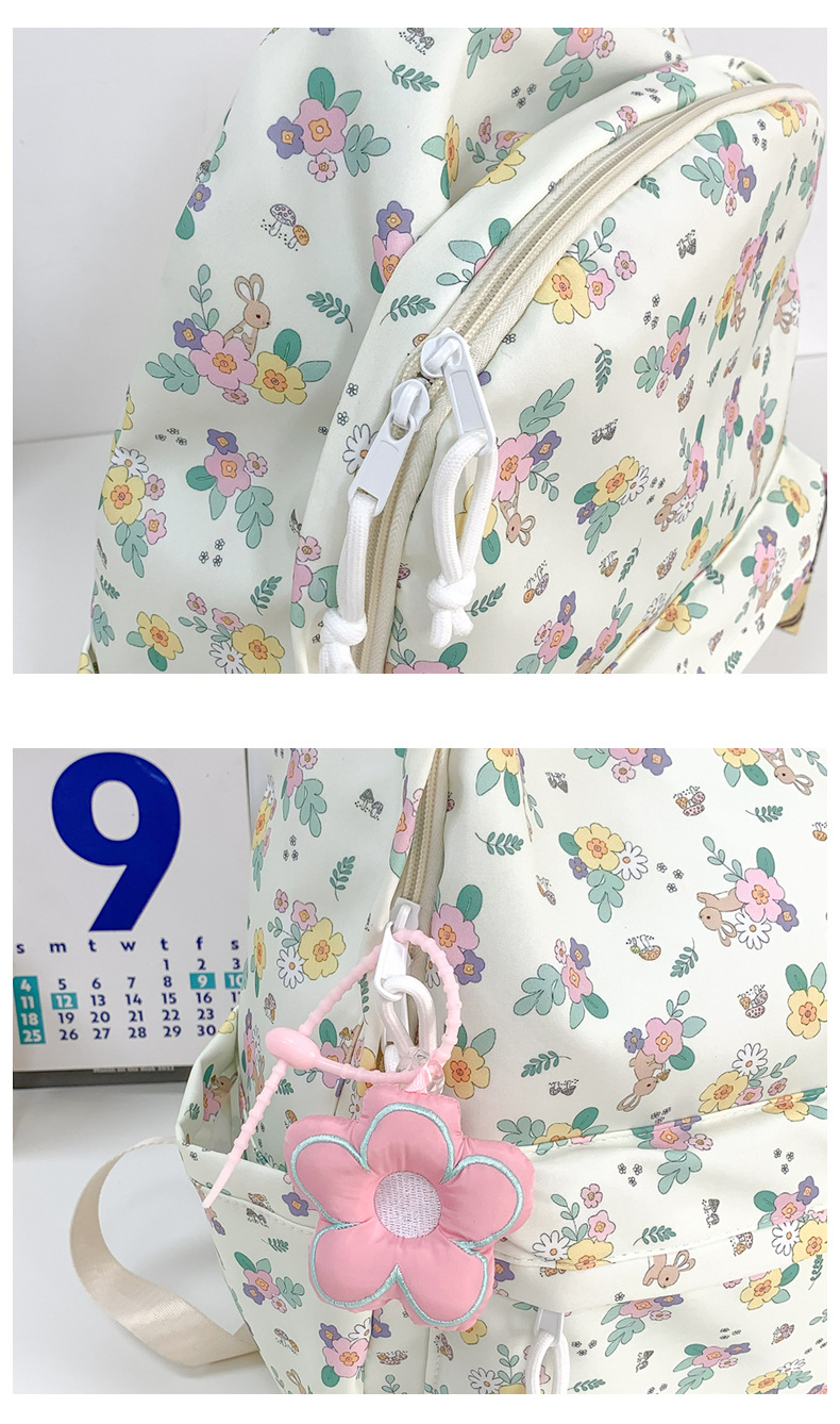 738g Weight Polyester Lining Material Sewing Thread Fashion Element Zipper Closure Type Double Shoulder Straps Strap Type Casual, School, Daily Occasion Nylon Material Waterproof Function Back To School Festival School Backpack Backpack Flower, Strawberry Pattern All Seasons Season Women's Gender Classic Style Style Square Shape Waterproof Flower Strawberry Casual School Daily School Backpack 28