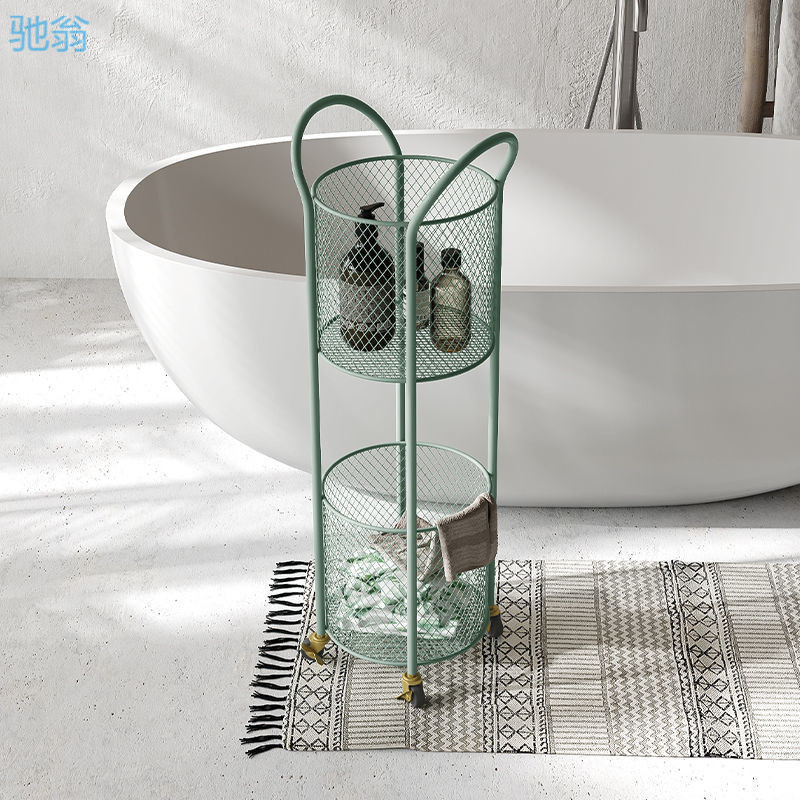 Light Luxury Bathroom Storage Basket Bathroom Wheeled Storage Rack Toilet Double-Layer Storage Rack Bathroom Mobile Storage