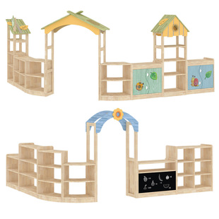 Factory direct kindergarten rubber wood corner combination cabinet Children's Environmental Protection solid wood toy Cabinet area cabinet book cabinet