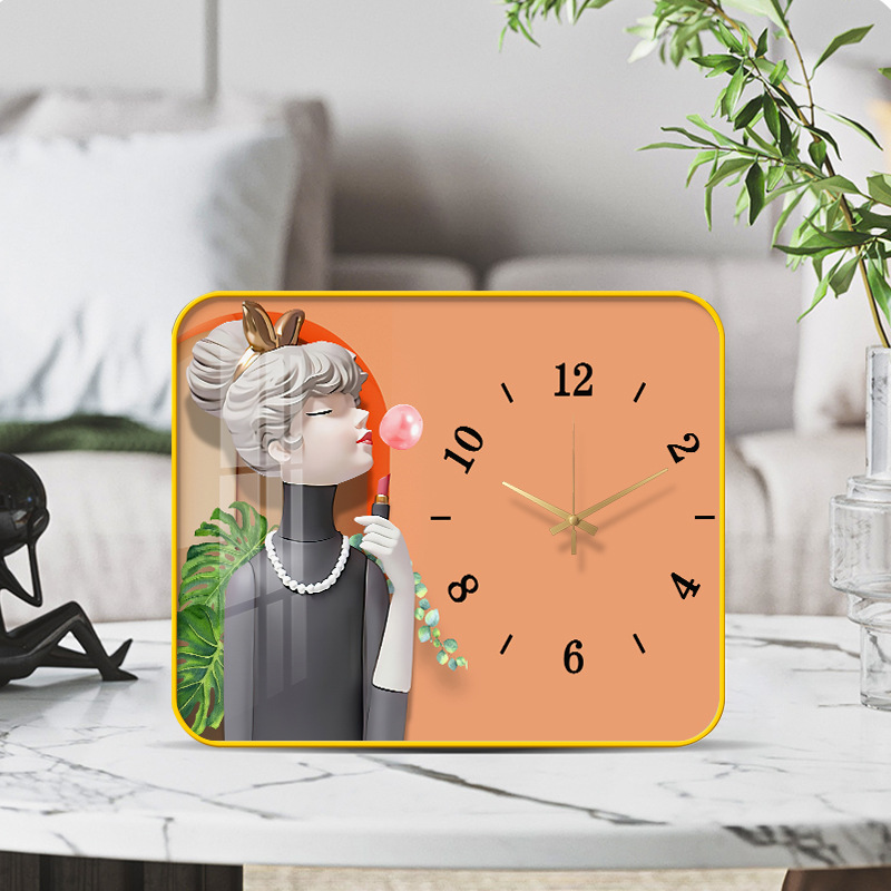 Internet celebridad reloj de escritorio decoración pintura con reloj Reloj de pared creativo moda luz lujo mudo reloj