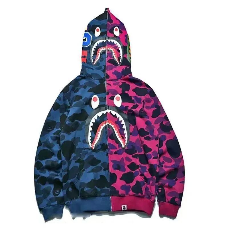 Spring and Autumn Shark Camouflage Jacket Student Loose Hooded Printed Cardigan Zipper Men's and Women's Couple Trendy Brand Sweatshirt