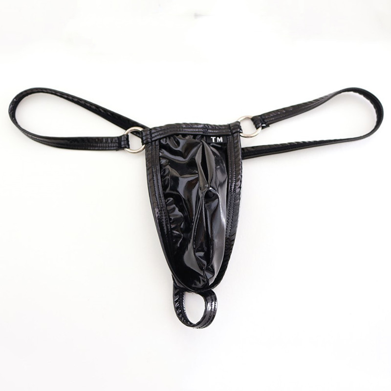 New men's sexy thong men's elastic leather T-pants iron ring low waist leather boys underwear Retail Wholesale