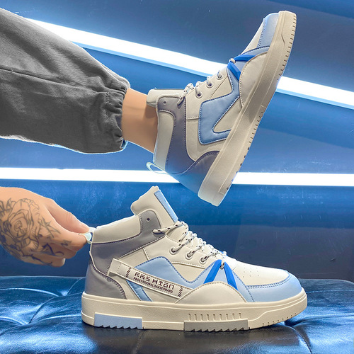 New trendy men's high-top shoes, versatile student sports casual shoes with soft soles, height-enhancing, anti-slip flat shoes