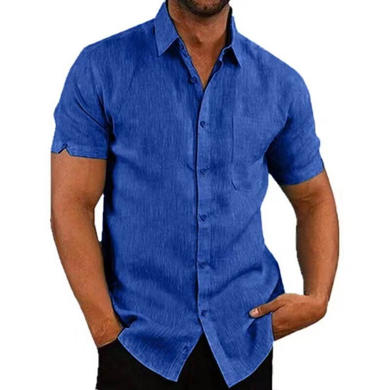 Camisa de lino para hombre, manga corta, con botones, de color liso, con solapa, éxito de ventas en Amazon y eBay en 2025.