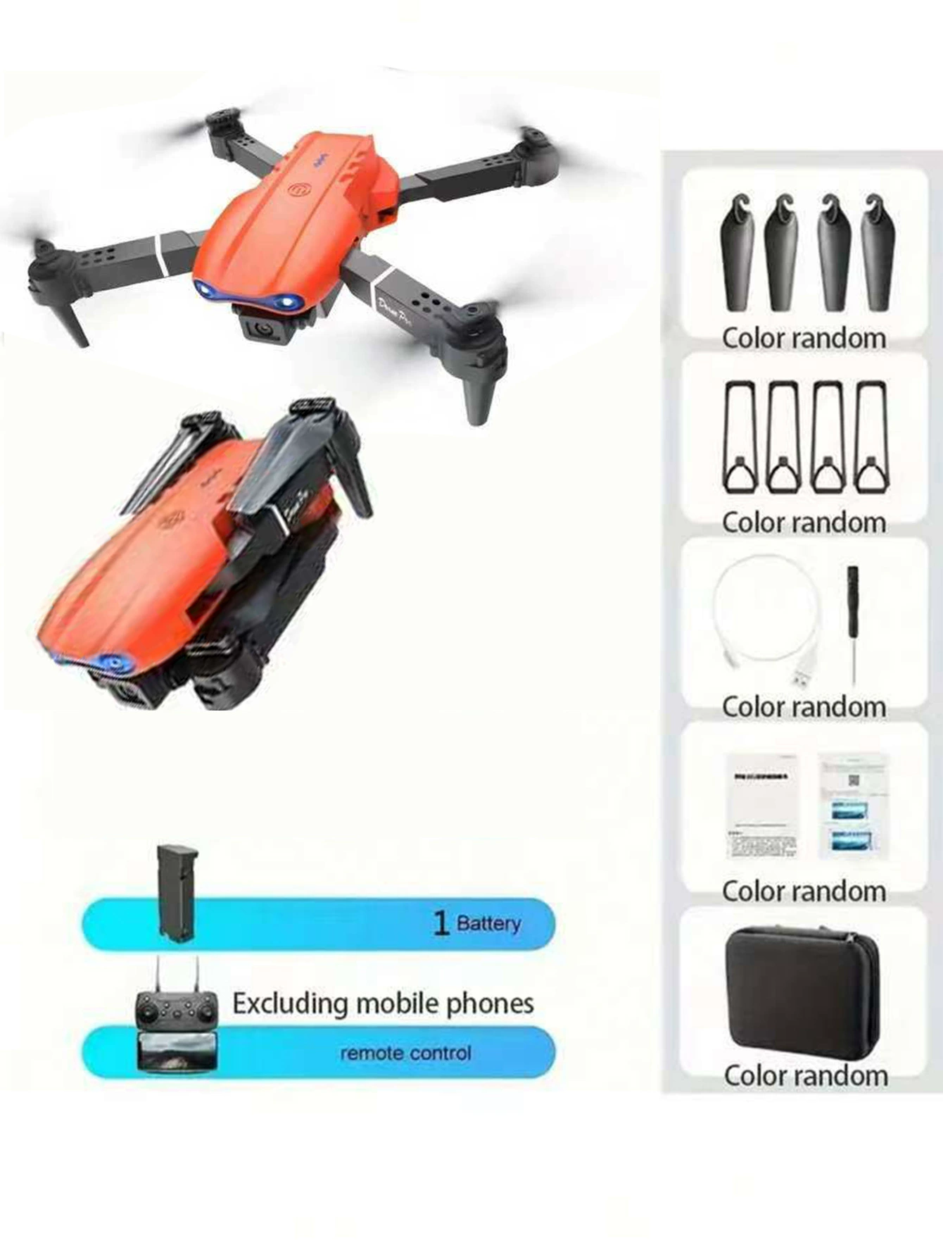 Folding Drone E99 Remote Control, CCTV or No-Camera Options, Single/Dual/Three Batteries