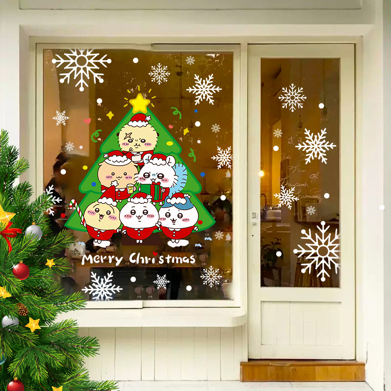 2026 新年とクリスマスデコレーションステッカークリスマスツリーちいかわウィンドウガラスドアステッカーウィンドウステッカー|undefined