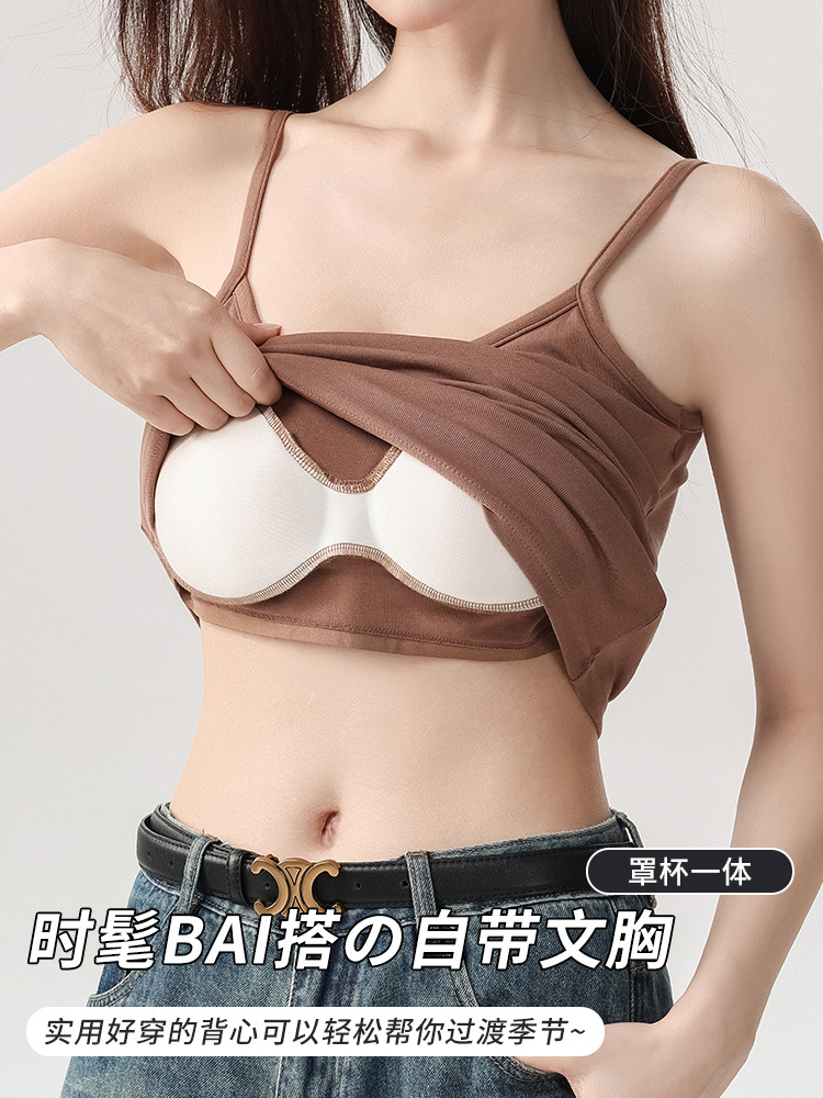 纯棉吊带背心女春夏季薄款内搭带胸垫遮副乳打底无袖上衣一件代发