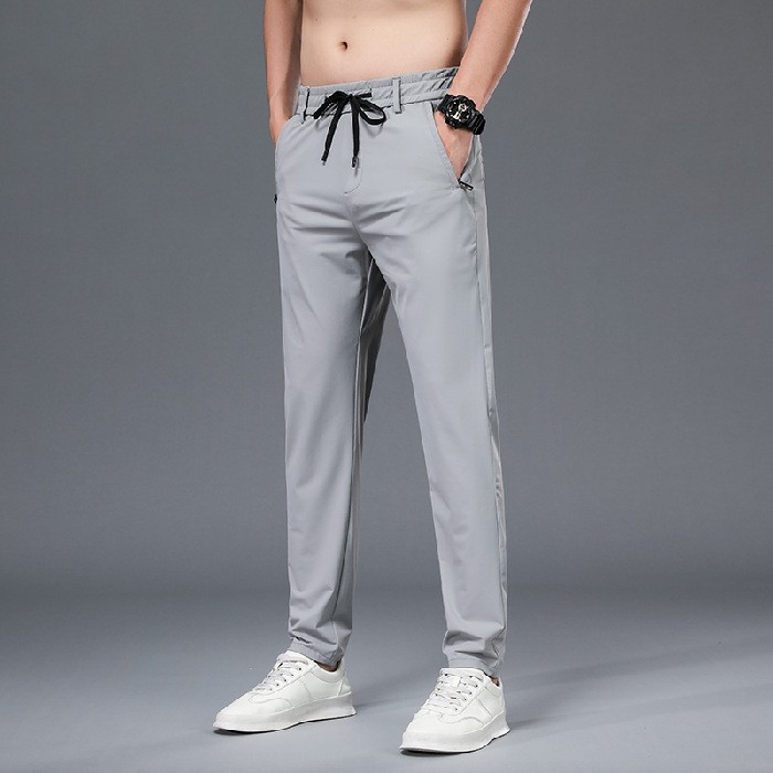 Herren-Hose aus Eisseide, einfarbig, mittlere Taille, lockere, atmungsaktive Freizeithose mit geradem Bein, dünne, schnell trocknende Sporthose_voghion.com