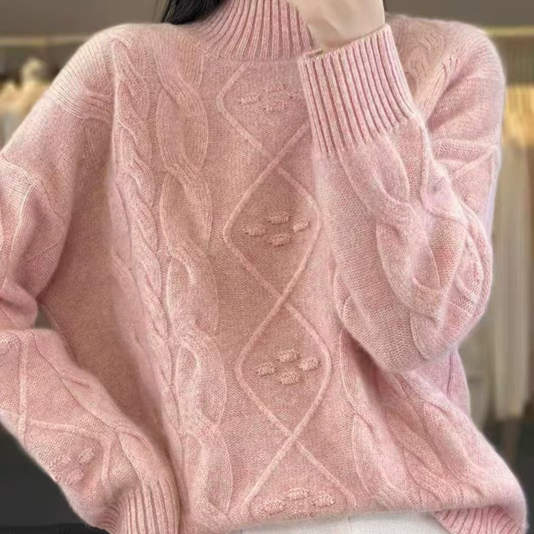 Толстый полувысокий воротник топ для женщин осень-зима новый ромбовидный пуловер нижний свитер свободный вязаный свитер